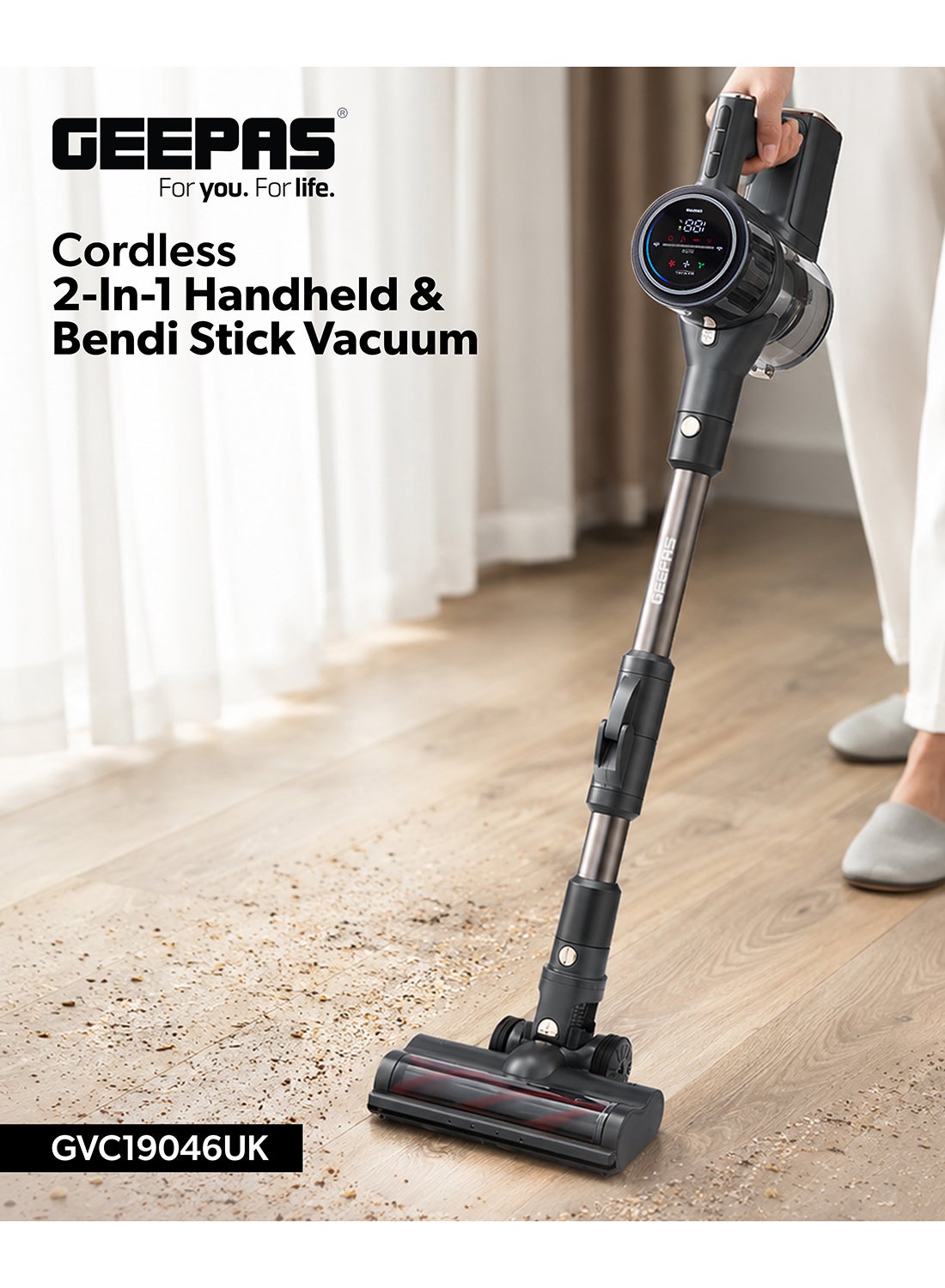 Compare Rechargeable Cordless 2in1 Handheld & Bendi Stick Vacuum Cleaner | 33kPa Suction Power | 29.6V LiIon Battery | 55Min Runtime | Touch Control LED Display | Flexible Bend Tube | GVC19046UK 400 W GVC19046UK Grey at KSA Price