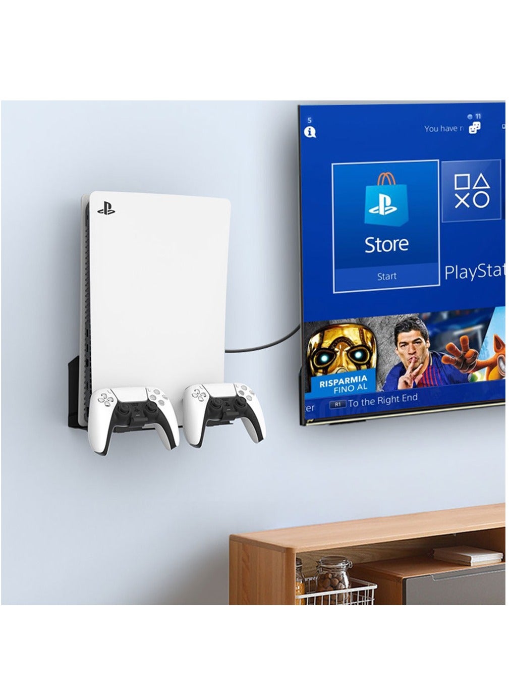 Compare PS5 Wall Mount, PS5 Bracket Kit, with 2 Detachable Controller Holders, HeavyDuty Aluminum Alloy Mounting, Bracket for Playstation 5 Disc and Digital Edition, SpaceSaving Design, Black at KSA Price