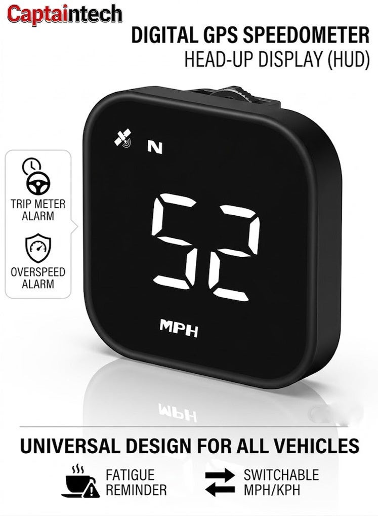 Compare Universal GPS Head Up Display Speedometer, Digital MPHKPH Speed Display with Overspeed Alarm, Fatigue Reminder & Trip Meter for Cars – black at KSA Price