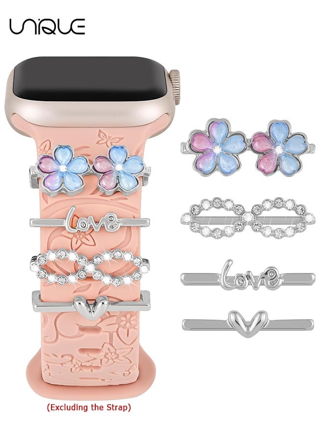 Compare 4 PCS Watch Decoration Buckle Set  Colorful Flower Decorative Button  Rhinestone Heart Decorative Button  Compatible with Apple Watch Straps  38mm 40mm 41mm 42mm 44mm 45mm 49mm  for iWatch Ultra Series 9 8 7 6 at KSA Price