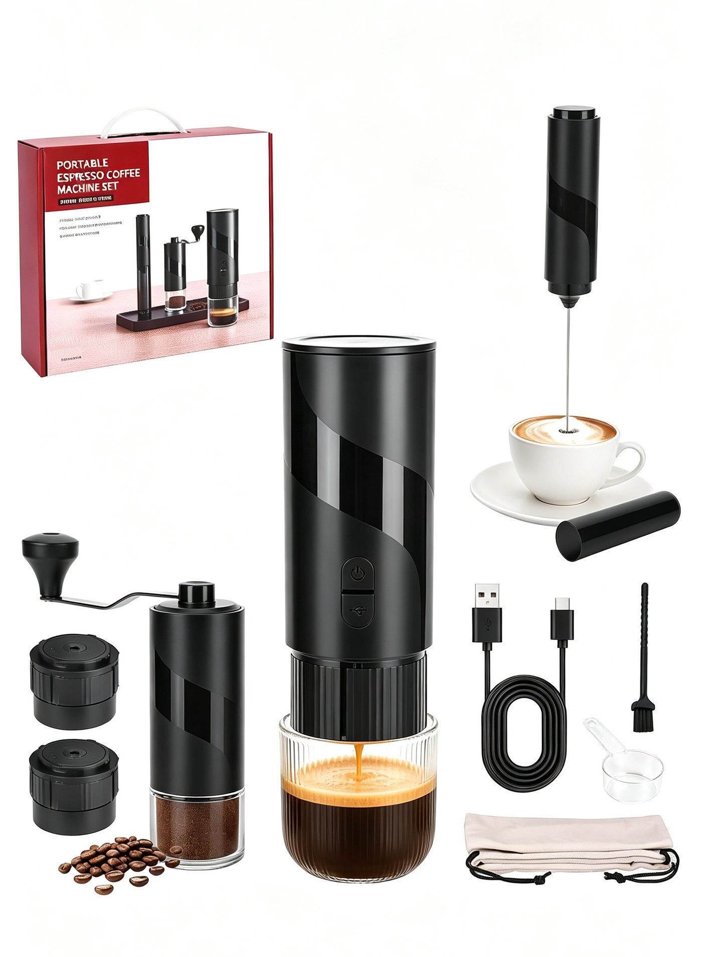 Portable Italian espresso machine, coffee grinder…