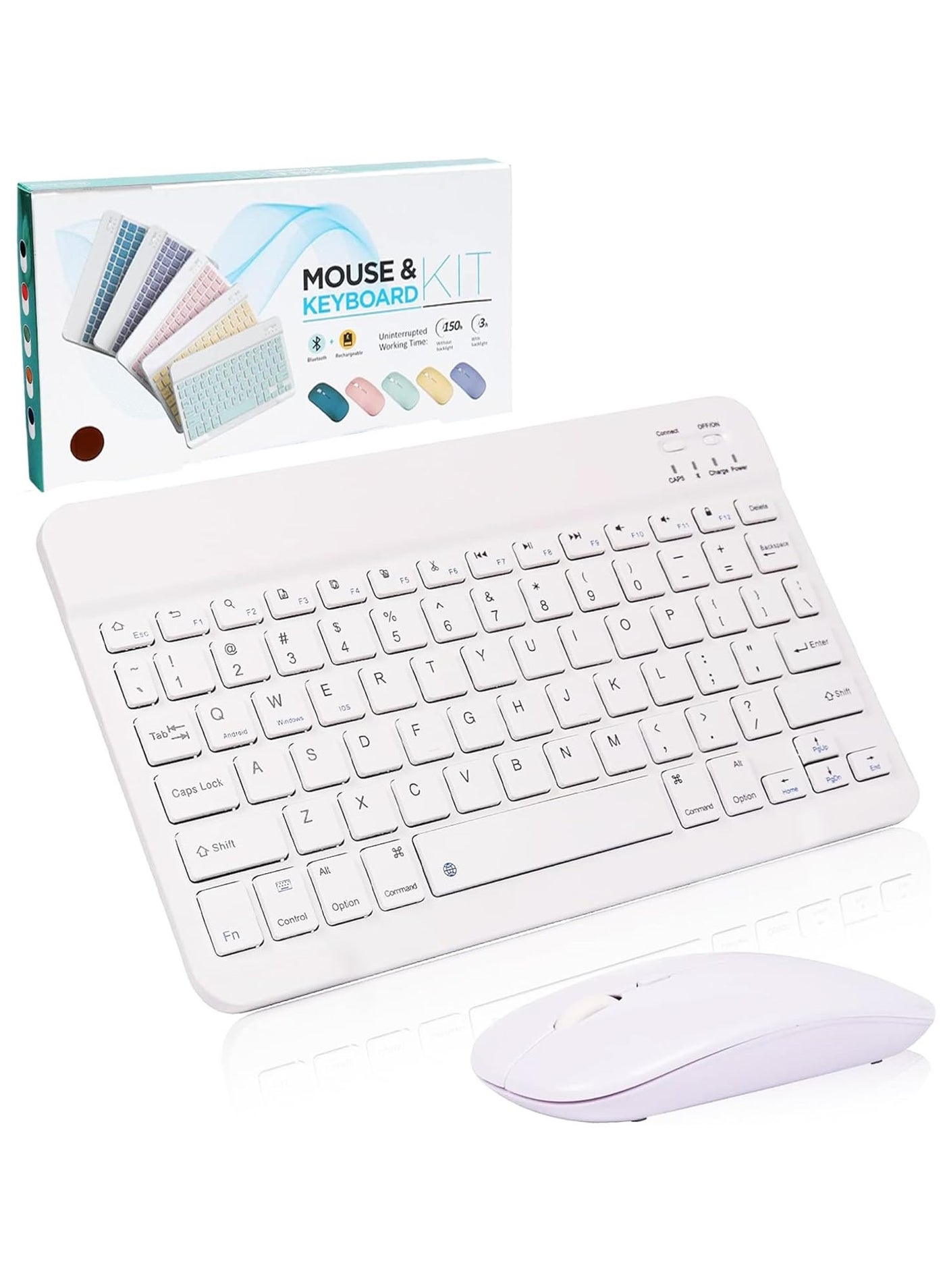 Compare Arabic & English Bluetooth Keyboard and Mouse Combo, Ultra Slim Rechargeable Portable Wireless Keyboard Mouse Set Compact for Android Windows Tablet iPad Computer Desktop PC Laptop White at KSA Price