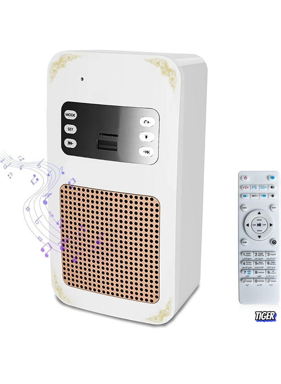 Compare Quran Speaker Remote Lamp – WallMounted Music Player with Remote Control, APP Function, Bluetooth Quran Speaker, LED Lamp for Home, Mosque, and Office Use at KSA Price