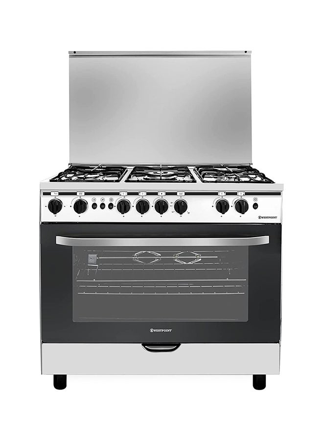 Compare 5 Burner Gas Cooker 90 x 60cm, Catalytic Cast Iron Grid, Full FFD Fan Assisted, Grill & Turnspit Functions, 1 year warranty WCE9060HDFS Silver at KSA Price