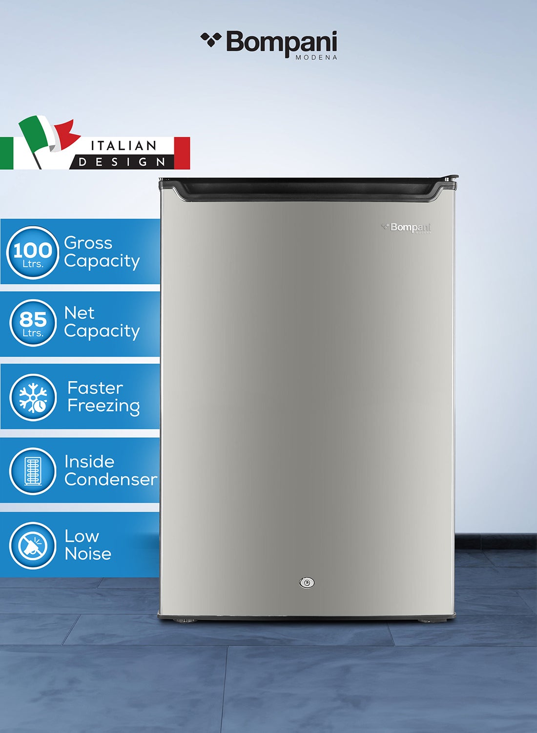 Compare Upright Freezer 100L Gross  85L Net, Single Door, Manual Defrost, Lock & Key, R600a Refrigerant, 3 Storage Compartments, Inox Finish  1 Year Warranty 100 L 400 W BUF245SN INOX at KSA Price