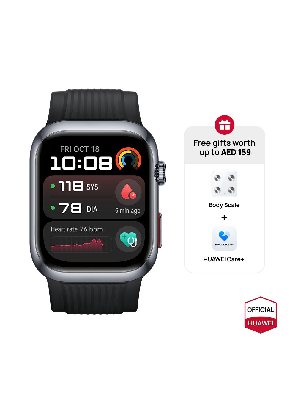 Compare WATCH D2 Smartwatch, 1.82 AMOLED Touch display, Blood Pressure Monitoring, Slim Design, Bluetooth Calling, Compatible with iOS Android, 6 months HUAWEI care+, Free Smart Scale, Black at KSA Price