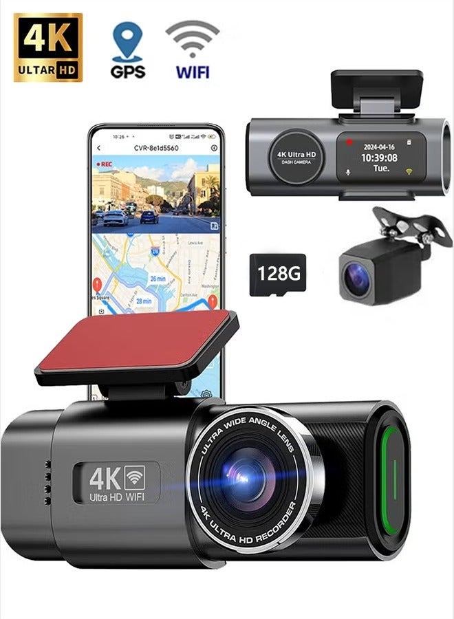 Compare 4K Dash Cam Set, Front 4K Rear 1080P, with GPS Module and 64GB Memory Card, Builtin WIFI Connect to mobile APP at KSA Price