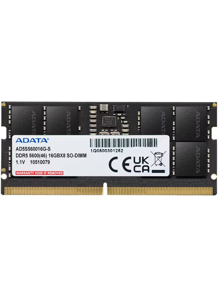 Compare Adata DDR5 SODIMM Laptop Memory, 16GB Capacity, 5600 MHz Memory Speed, CL46 CAS Latency, 1.1 Voltage, OnDie Error | AD5S560016GS at KSA Price