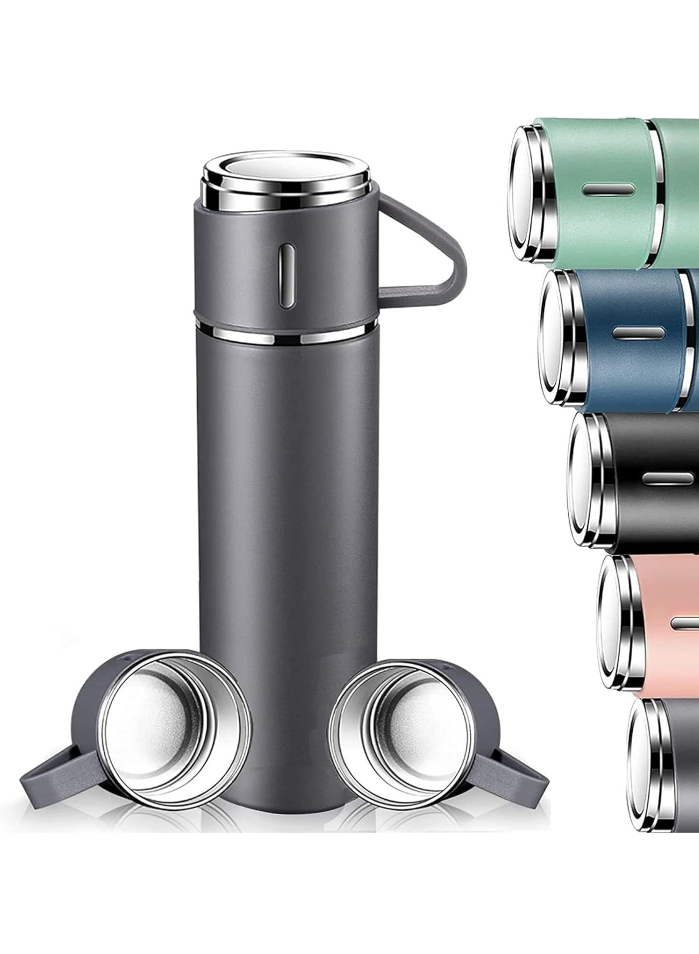 Compare 500ml Stainless Steel Vacuum Thermos Flask with Silicone Handle – Insulated Water Set with 2 Stainless Steel Cups for Hot & Cold Drinks – Ideal for Outdoor Travel, Camping, Hiking | Gift Box Set 2 PACK GREY at KSA Price