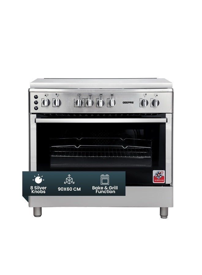 Compare 5 Gas Burners 90x60 Full Safety Gas Cooking Range With  Rotisserie Oven With Double Oven Lamp, Convention Fan, Auto Ignition With Timer GCR9077FTCST SilverBlack at KSA Price