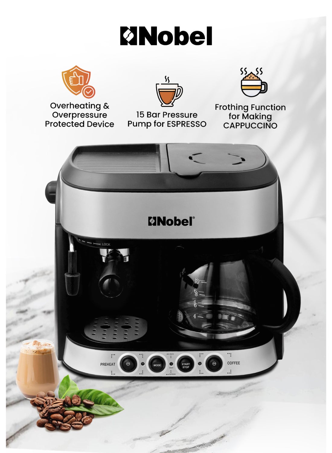 Compare Coffee Machine Black 1.25 Litre Coffee Maker NCM13 1.25 L 1850 W NCM13 Black at KSA Price