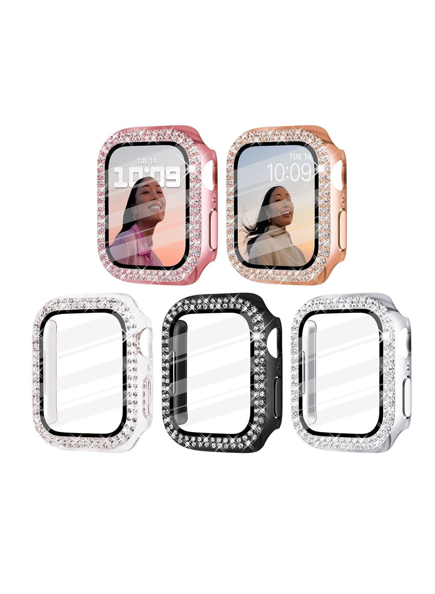 Compare Watch Case Compatible with Apple Watch 7, 5 Pcs Bling Cover Diamond Bumper, 41mm Case for Apple Watch Series 7 Rose Gold  Pink  Black  Silver  Clear at KSA Price