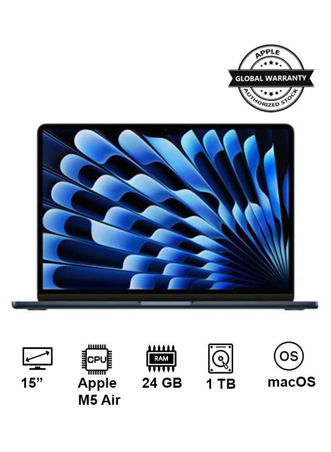 Compare New 2026 MacBook Air MDVN4 | 15 Inch Display | M5 Air 10Core CPU 10Core GPU | 24GB RAM | 1TB SSD | macOS | English  Keyboard | Midnight at KSA Price