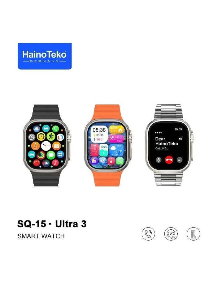 Compare Haino Teko SQ15 Ultra 3 Smart Watch with AMOLED Display Bluetooth Calling 3 Pair Straps and Charging Cable Designed for Ladies and Gents Silver at KSA Price