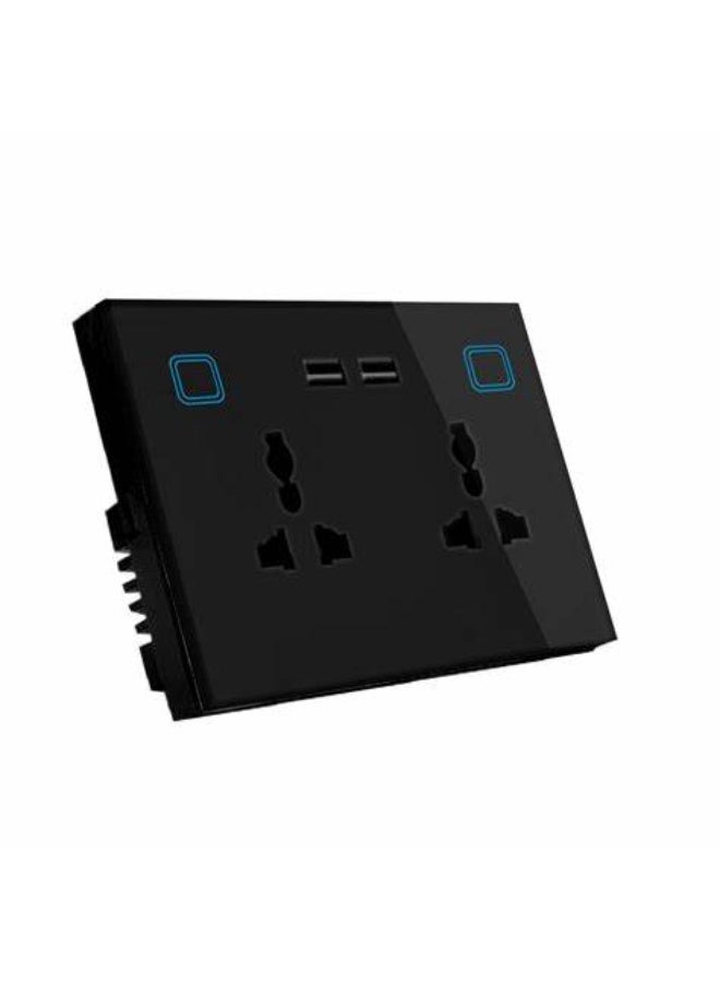 Compare Smart WiFi Wall Socket – 2 Gang Black | Tempered Glass Panel, Universal Outlet, USB + TypeC Fast Charging, Smart LifeTuya App Control at KSA Price