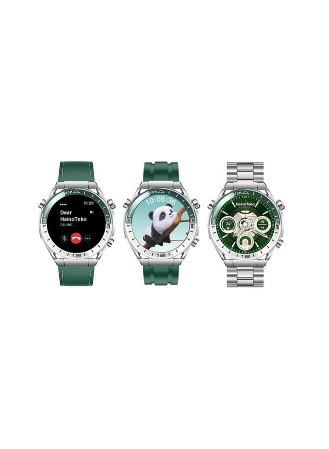Compare RW67 Watch Ultimate – HD IPS AMOLED Display, Bluetooth Calling, 3Strap Set 1 Stainless Steel + 2 Silicone – Green at KSA Price