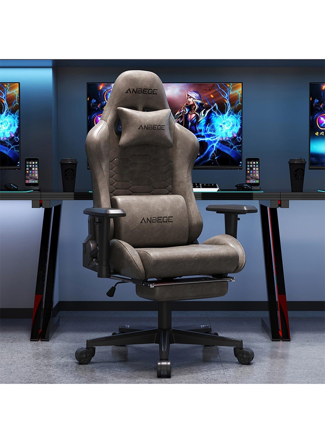 Gaming Chair Luxury Vintage Leather with Footrest…