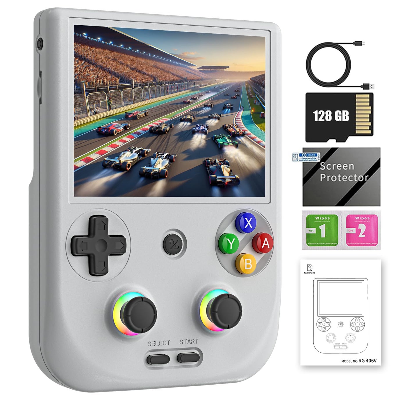 Compare RG406V Handheld Game Console Preloaded Games RG 406V 4inch IPS Multitouch Screen Retro Game Console 128G UFS22 Android 13 Retro Emulator RG406V 5500mAh Battery 1080p DP Output WIFI Bluetooth Gray at KSA Price