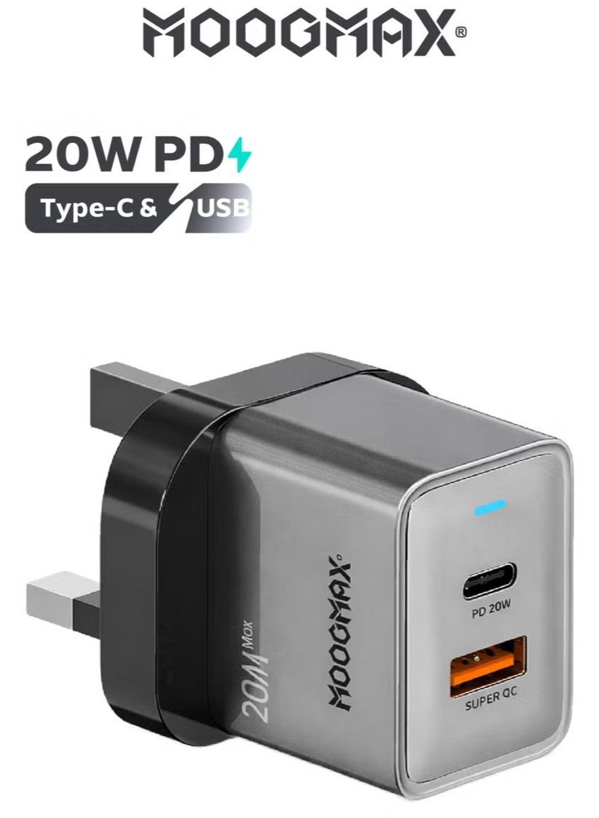 Compare MOOGMAX 20W Fast Wall Charger Adapter with Dual USBC PD and USB Super QC Ports at KSA Price