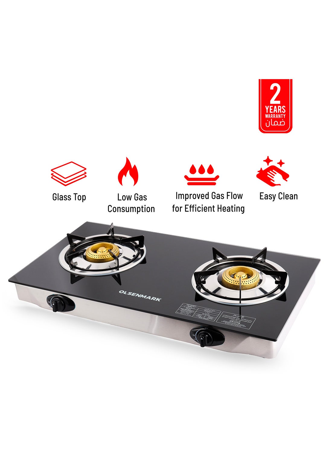 Dual Burner Gas Stove with Tempered Glass Top,…