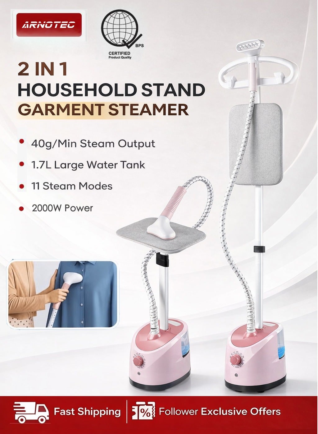 Compare 2000W Garment Steamer with 11 Ironing Modes, 1.7L Large Water Tank, Handheld & Standing Clothes Steamer, Smart Temperature Control, 3Level Adjustable Pole up to 150cm, Fast Wrinkle Removal at KSA Price