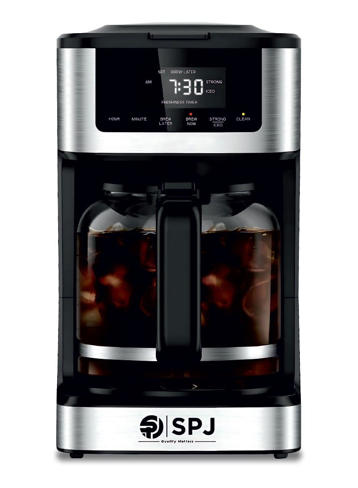 Compare SPJ 1.8L Coffee Maker with 12Cup Glass Carafe | Hot & Iced Brew, Touch Screen Control, AntiDrip, SelfClean, Auto PowerOff – Silver & Black at KSA Price