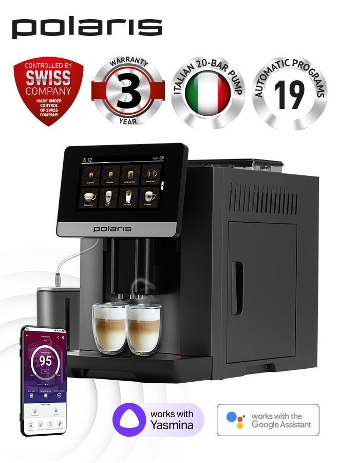 Compare Polaris PACM 2080 Smart Automatic Coffee Machine, 20Bar Pump, Grinder, Milk Frother, App Control, 19 Programs, 1450W at KSA Price