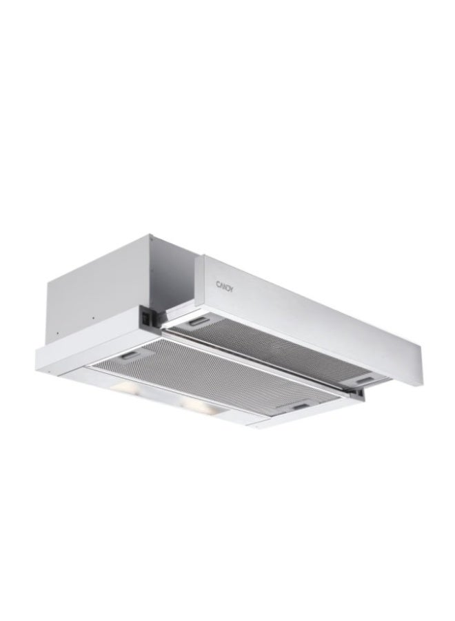 Compare Candy 60 cm Built‑In Telescopic Cooker Hood, White – 2‑Speed Extraction, 440 m³h, Halogen Light — CBT6253XX BuiltIn CBT6253XX silver at KSA Price