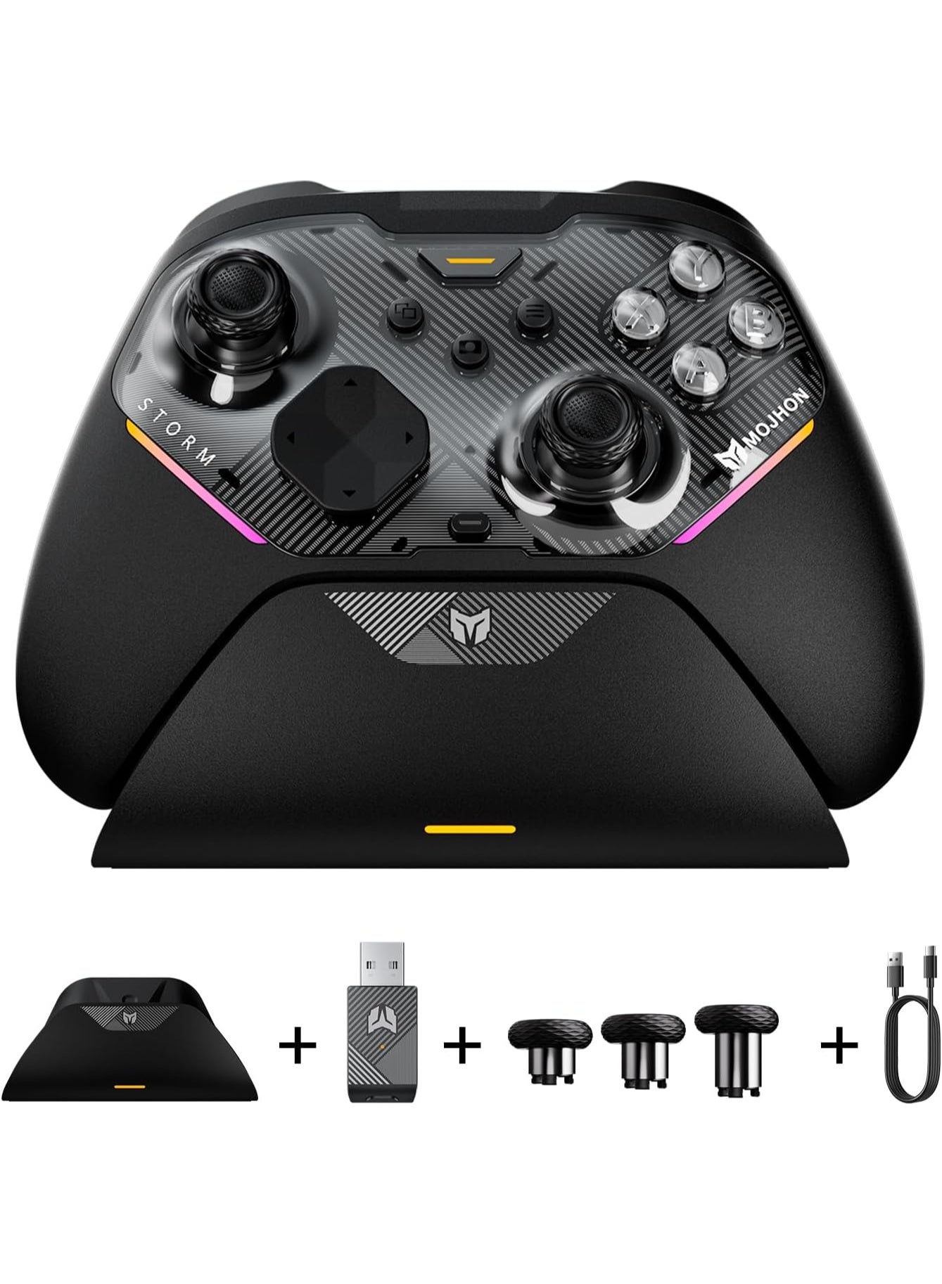 Compare Wireless Gaming Controller MOJHON Storm 2 TMR Edition, 2000Hz PC & Switch Gamepad with 4096Level TMR Joysticks, Hall + Micro Switch Triggers, 16 Mechanical Buttons, 4 Programmable Back Buttons, RGB & Charging Dock for PC, Switch, iOS & Android at KSA Price