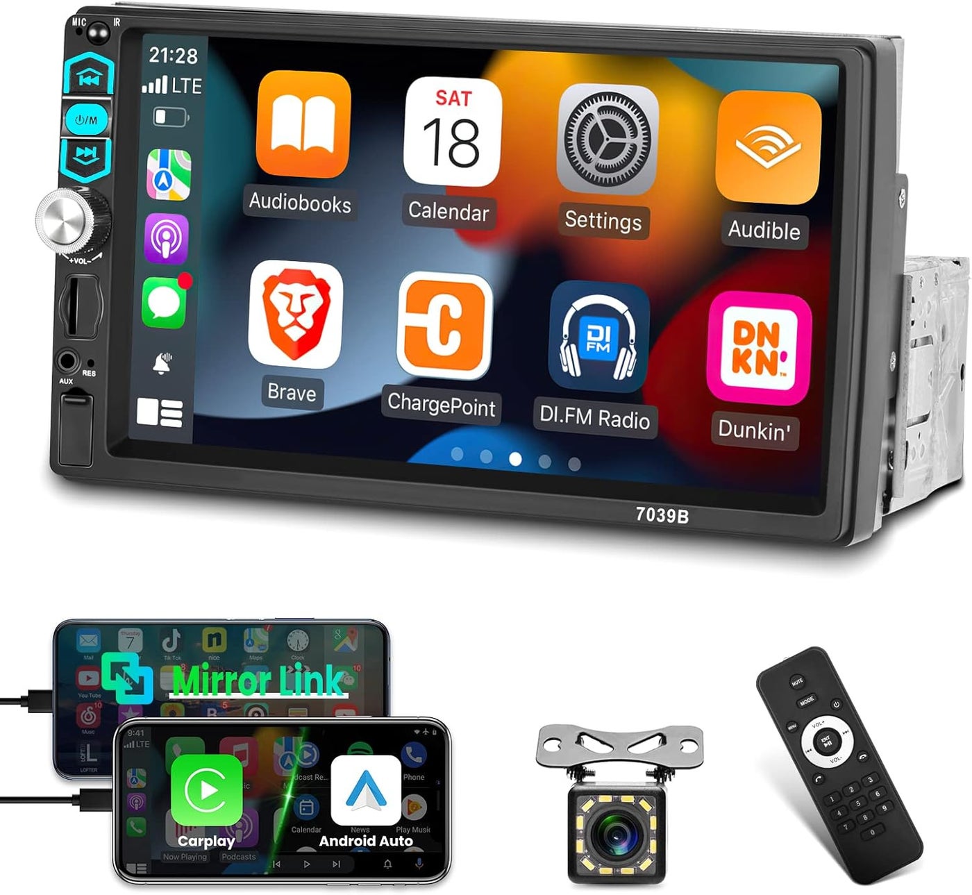 EKAT Single Din Car Stereo with Wired Apple…