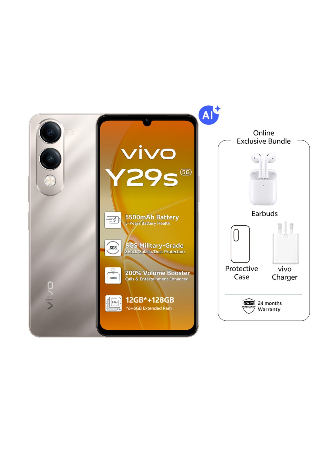 Compare Y29s AI 5G Titanium Gold 6GB RAM 128GB With Exclusive TWS Charger and Case Inside Phone Box  Middle East Version at KSA Price