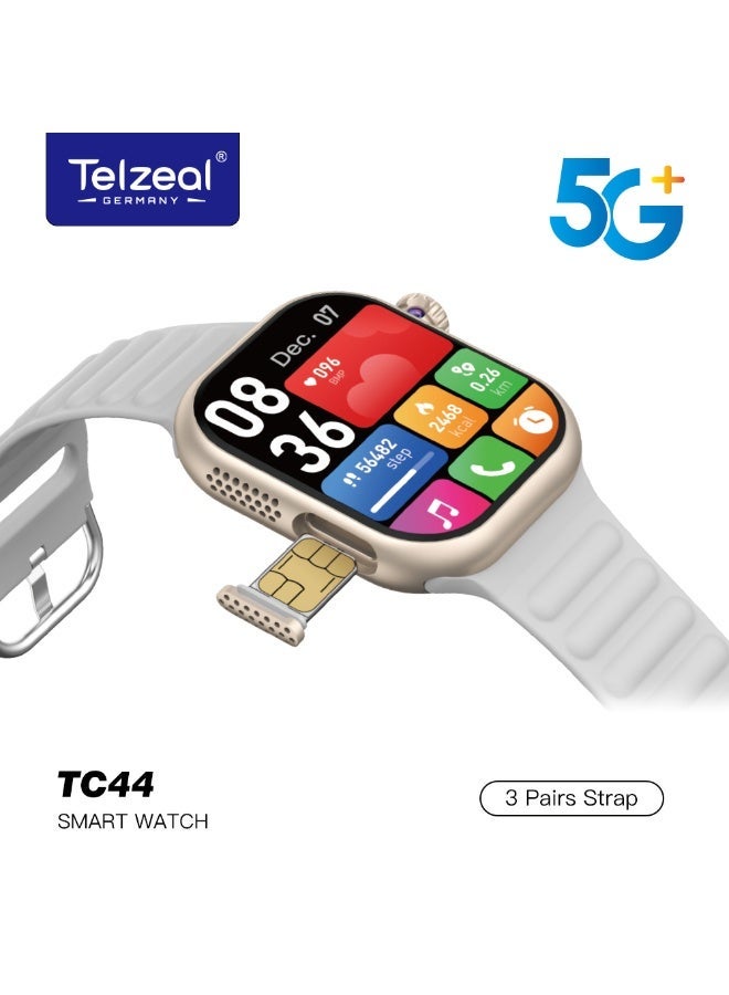 Compare TC44 5G Sim Card Support Smart Watch With 2.2” HD Display 3 Straps and Charging Cable Designed for Ladies and Gents Silver at KSA Price