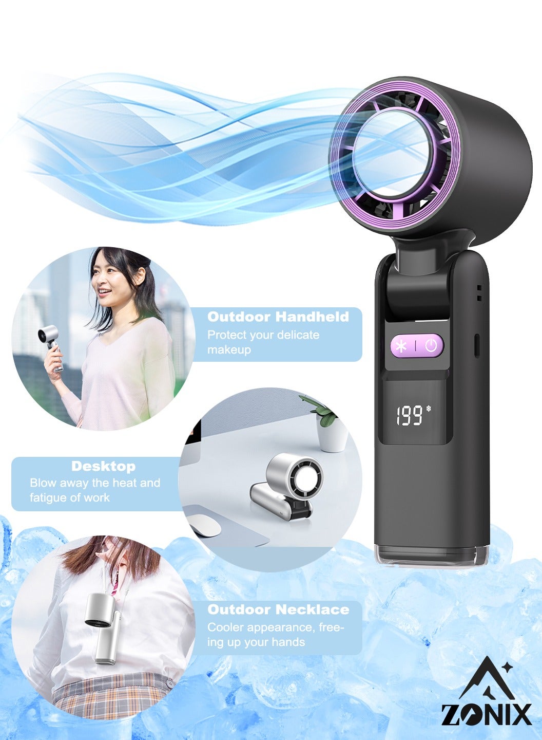 Compare Portable Handheld Fan with 199Speed IceCeramic Cooling, 4000mAh FastCharging & LED Digital Display, Adjustable Mini Fan for Travel, Camping, Indoor, Outdoor Grey at KSA Price