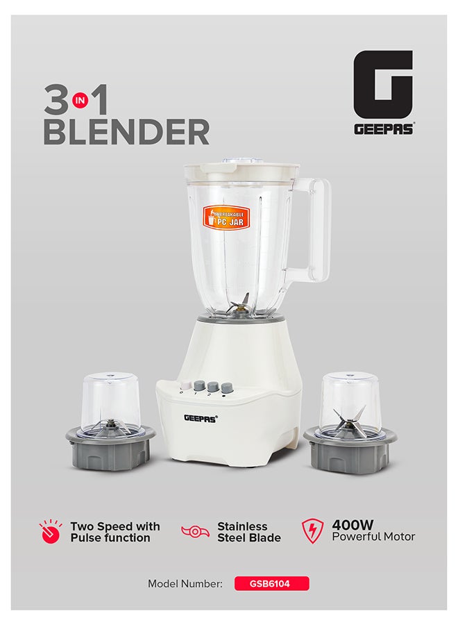 3-In-1 Blender With Unbreakable PC Jars, Stainless…