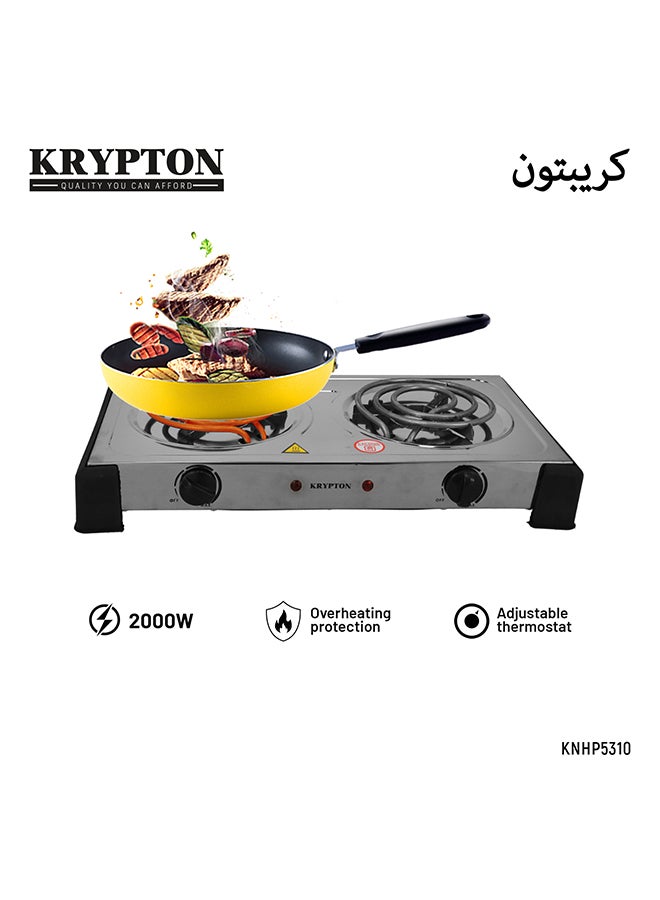 Compare Stainless Steel Double Burner Hot Plate with Adjustable Temperature Control, Autothermostat, Operating onoff Indicator Light, Overheat Protection 2000 W KNHP5310 Silver at KSA Price