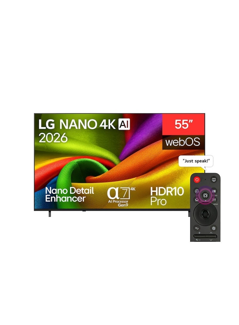 Compare 55 Inch NANO 4K AI NU85 Smart TV 4K Ultra HD   Alpha 7 AI Processor 4K Gen9  HDR10 Pro – 60HZ Refresh Rate   webOS 26   AI Magic Remote – 55NU850B6LA 55NU850B6LA black at KSA Price