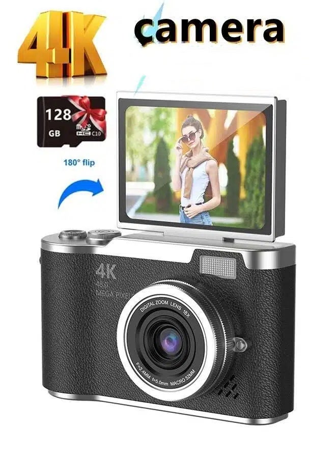 Compare 4k CCD Digital Zoom Student Digital Camera 48MP Portable Digital Photography Camera 180° Flip Screen Selfie Camera?with 128GB SD card at KSA Price