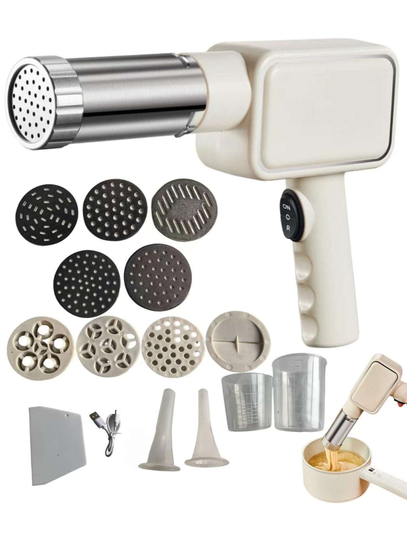 Compare Handheld Pasta Machine, Household Wireless Noodle Machine. A Homemade Noodle Machine With 9 Types Of Noodle Molds And 2 Types Of sausage filling nozzles at KSA Price