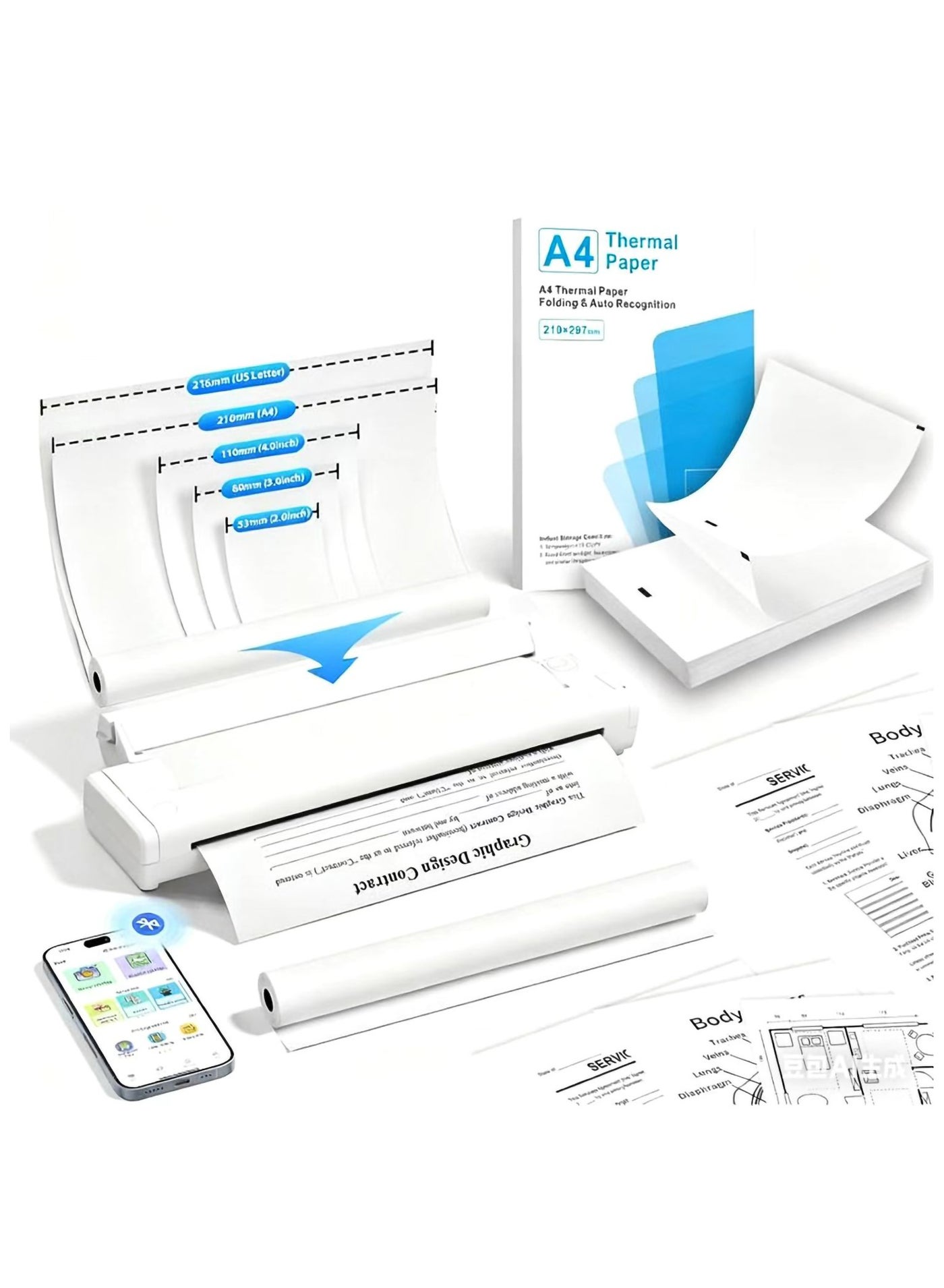 Compare X9 Portable Thermal Printer, Highdefinition Printer that Supports A4 Thermal Paper, Thermal Paper Roll with Bracket, 200DPI Inkless Mobile Travel Printers for Car School Office, Mini Bluetooth Printer for Connecting Computers, iOS Phones and Android. at KSA Price