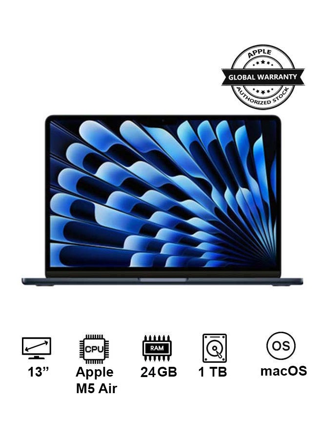 Compare New 2026 MacBook Air MDHG4 | 13 Inch Display | Apple M5 Air  | 10Core CPU 10Core GPU | 24GB RAM | 1TB SSD | macOS | English Keyboard | Midnight at KSA Price