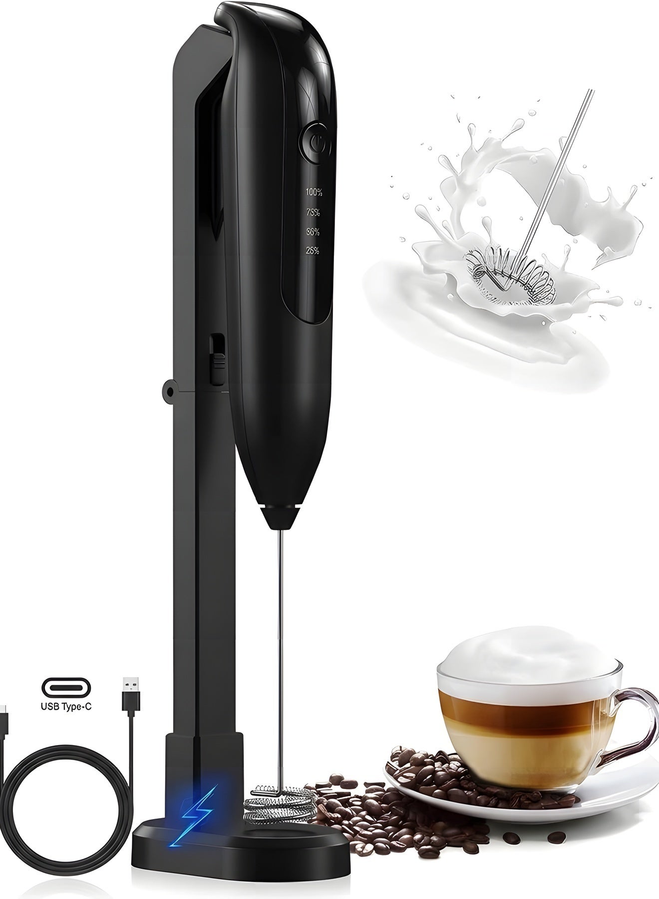 Compare Electric Handheld Milk Frother, 1200mAh Rechargeable Milk Frother With Stand, Automatic Electric Foam Maker For Coffee, Latte, Cappuccino, Hot Chocolate, Egg.etc at KSA Price
