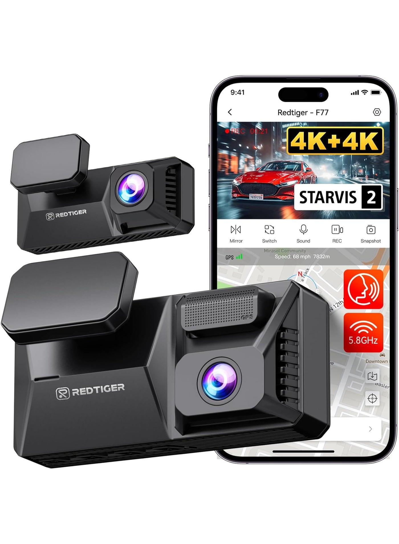 REDTIGER 4K+4K Dash Cam Front and Rear, Dual…