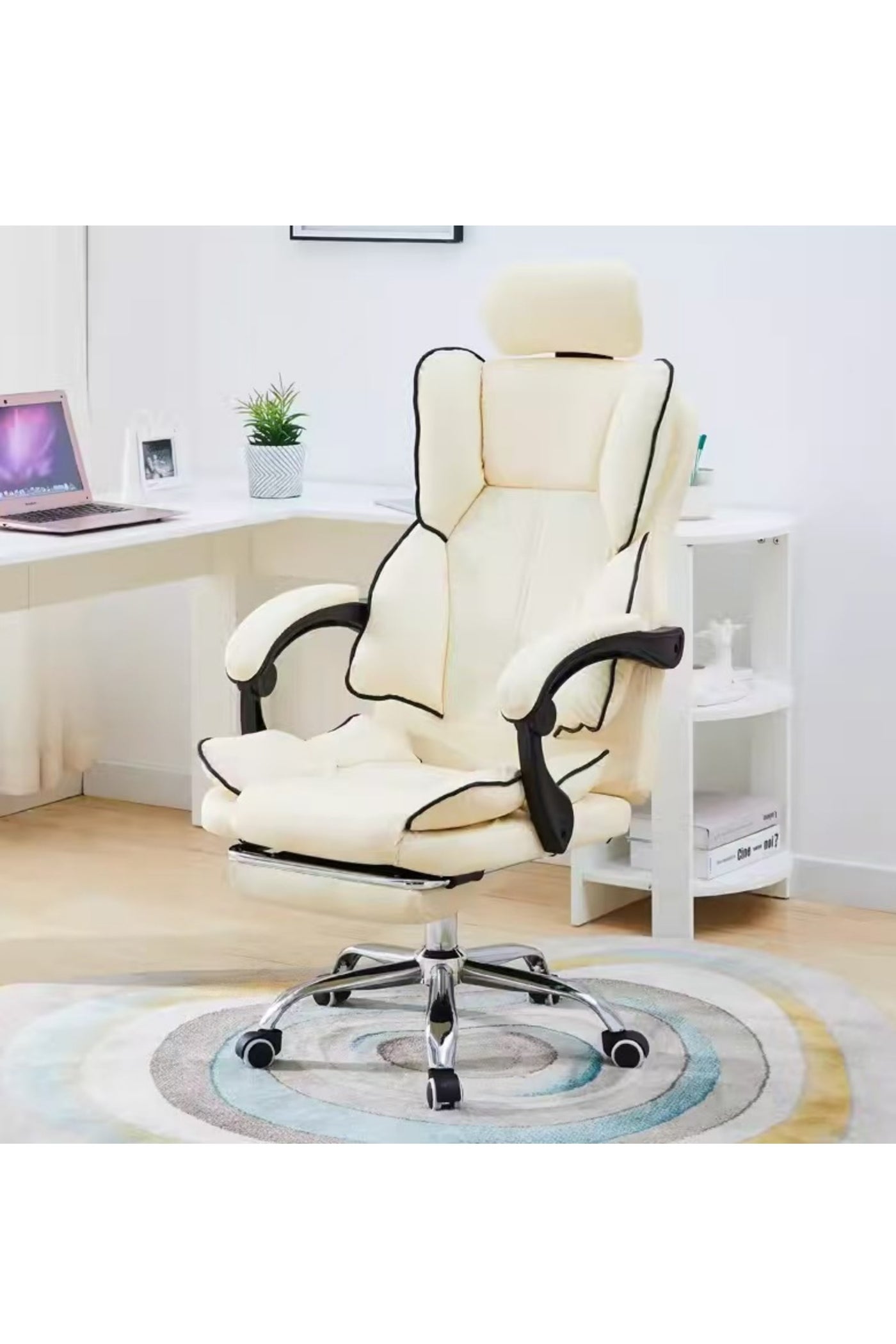 Compare Big and Tall Office Chair, High Back Leather Gaming Chair with Footrest, Executive Ergonomic Office Chair? Footrest, Swivel Base, Padded Armrests, and Rolling Wheels for Home Office, white Computer Chair at KSA Price