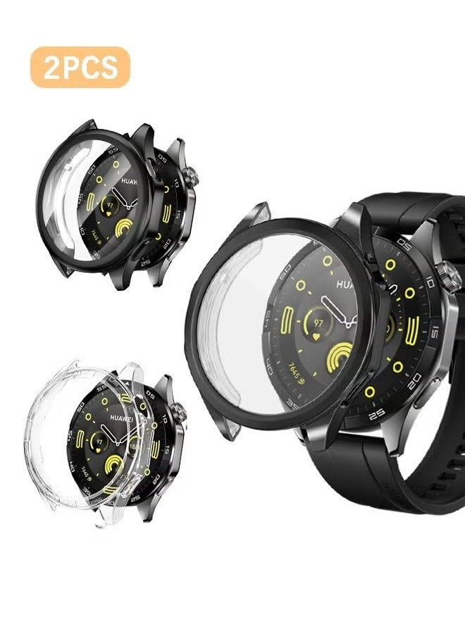 Compare 2 Pcs Huawei Watch GT4 46mm Screen Protector Case with 9H Tempered Glass Screen Protector，360 Degree AllRound Protective Hard PC Waterproof Case Cover，UltraThin Scratch Resistat Cover Clear+Black at KSA Price