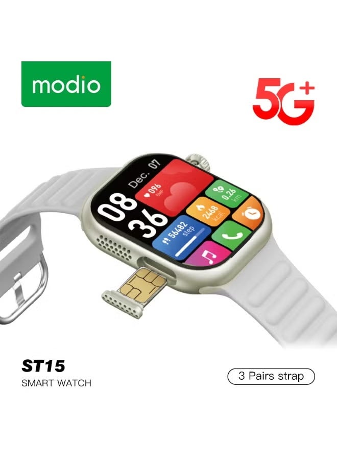 Compare ST15 5G Android Smartwatch – 2.2Inch Full Touch Display, SIM Card Support, BuiltIn Camera, Health & Fitness Tracking, Multiple Sport Modes, Includes 3 Stylish Straps for Men & Women – Gold at KSA Price