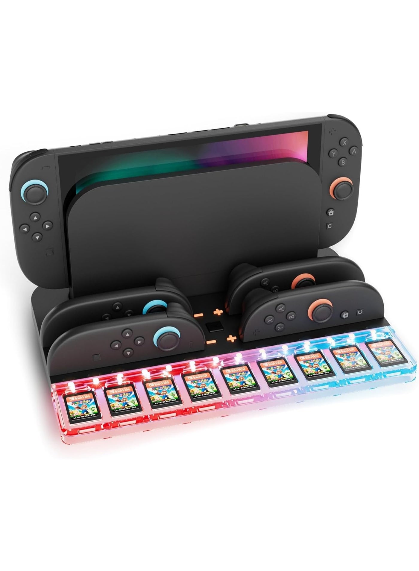 Compare ZONEY Charging Dock Station for Nintendo Switch 2 Joy Con, 4 Controllers RGB Light Fast Charger Stand Station, with 9 Game Card Storage Stand at KSA Price