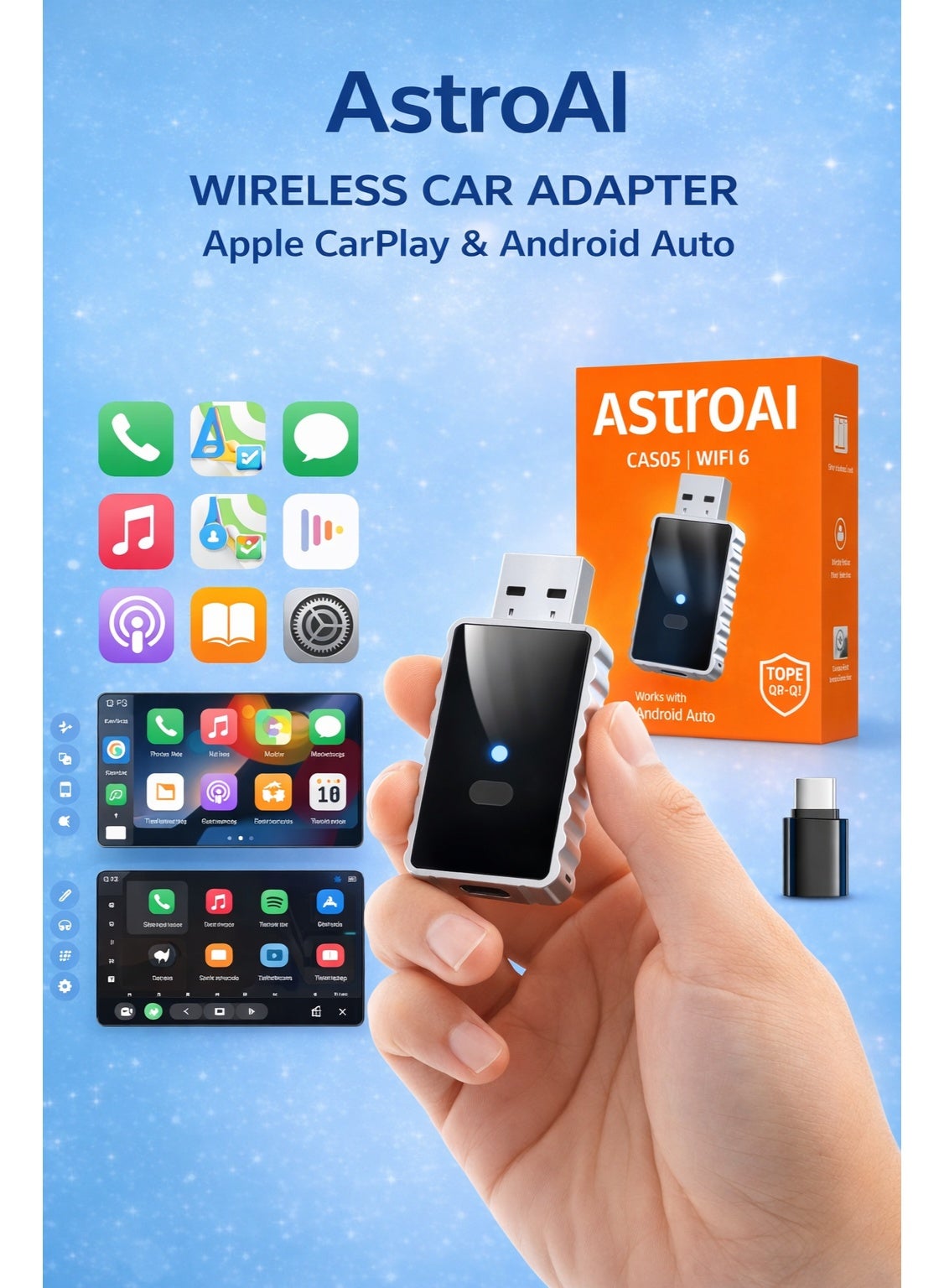 AstroAI Wireless Carplay Adapter with Glass Panel,…