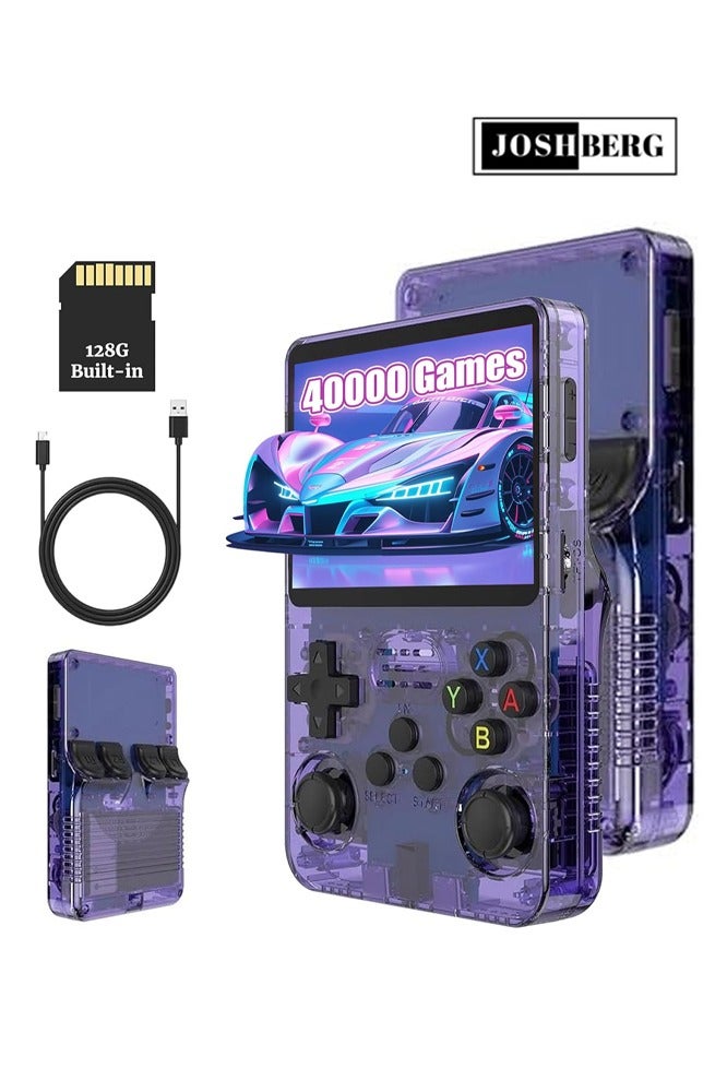 Compare 128G R36S Retro Handheld Game Console, 3.5 inch Gaming Console, Mini Retro Video Console, Dual 3D Joysticks, 11 Emulators, 15000+ Games with Dual 3D Joysticks for boys and girls,Transparent Purple at KSA Price