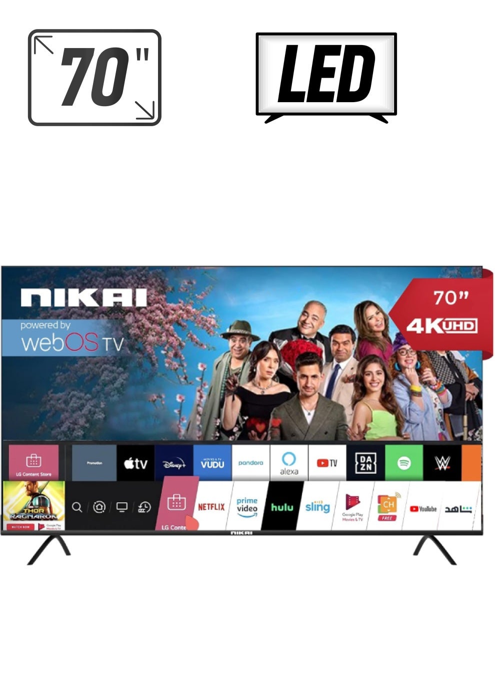 Compare 70 Inch Smart TV, 4K Ultra HDR, LED WebOS Platinum Series, 60Hz, Magic Remote, Cinema Screen Design, Dolby Audio, Smart Voice Control, Apps YouTube, Netflix, Amazon Prime, Model Year 2023, 2 Year Warranty  NIK70MEU4STN Black at KSA Price