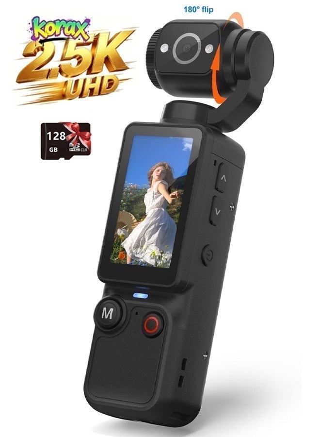 Compare Vlogging Camera with 180° Rotating Lens, Pocket Camera with Audio & Video Recording,7Hour Battery, Handheld POV Cameras with 128GB, Easy OneButton Recording for Travel,Daily Lifeblack at KSA Price